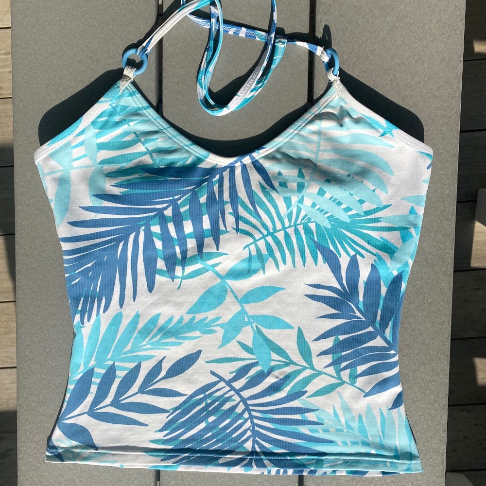 Bari tankini bathing suit top blue white floral M - Picture 2 of 14